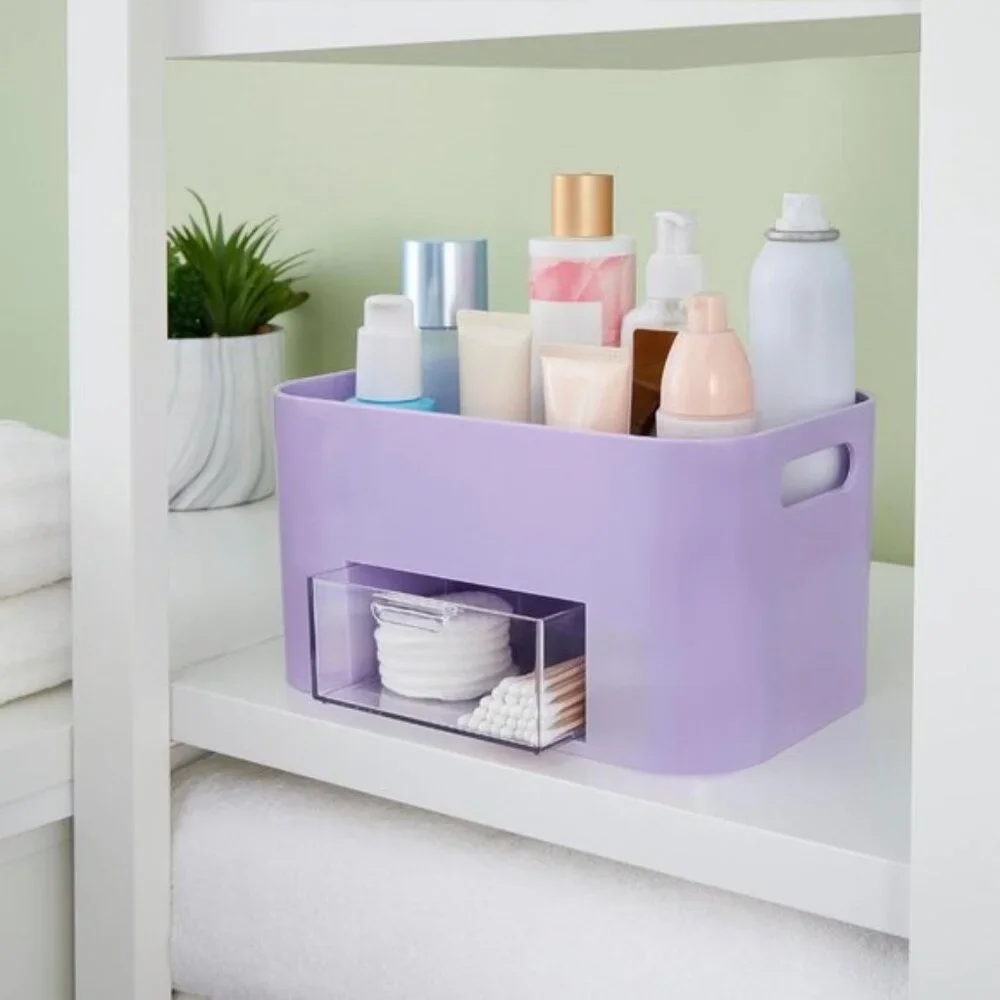 Bliss Lilac Purple Makeup Organizer, Countertop Storage with Drawer & Dividers